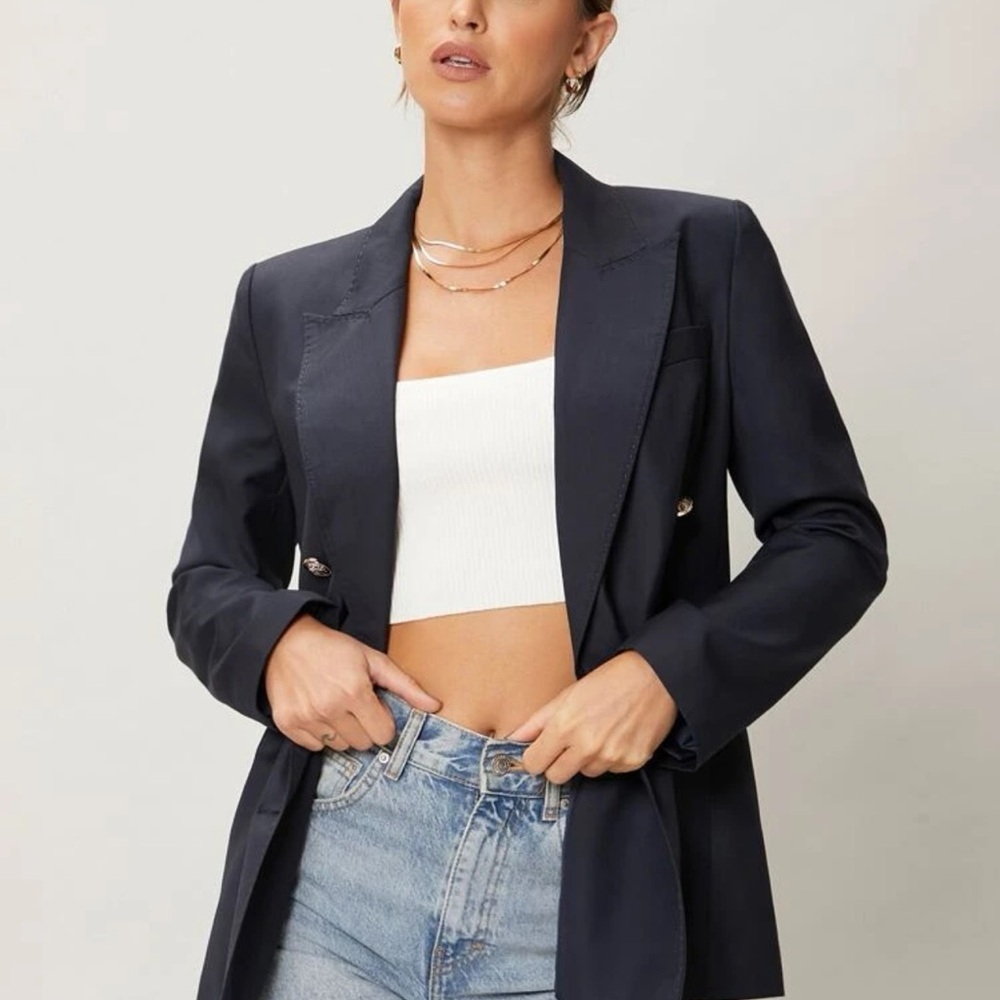 MOTF Tailored Navy Blazer with Gold Buttons | Women’s XS | NEW - Picture 4 of 6